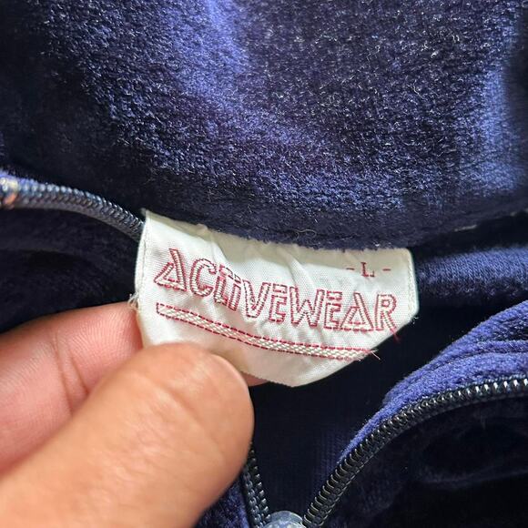 Vintage 70s Y2K Blue Striped Detailed Velour Track Suit Set. Sz L - Picture 4 of 4